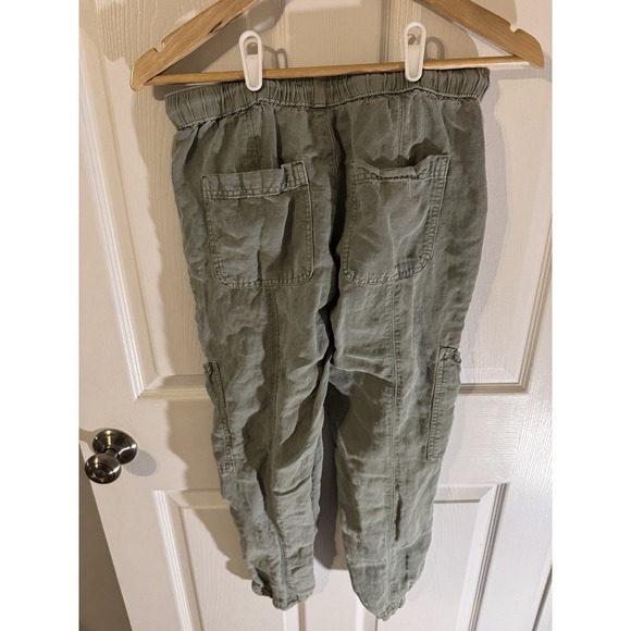 C&C California Women's Blue Linen Blend Cropped Wide-Leg Pants, Size Small Green - Picture 2 of 9